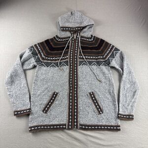The Alpaca Connection Hoodie Mens L Zip Up Drawstring Sweatshirt Gray Tribal